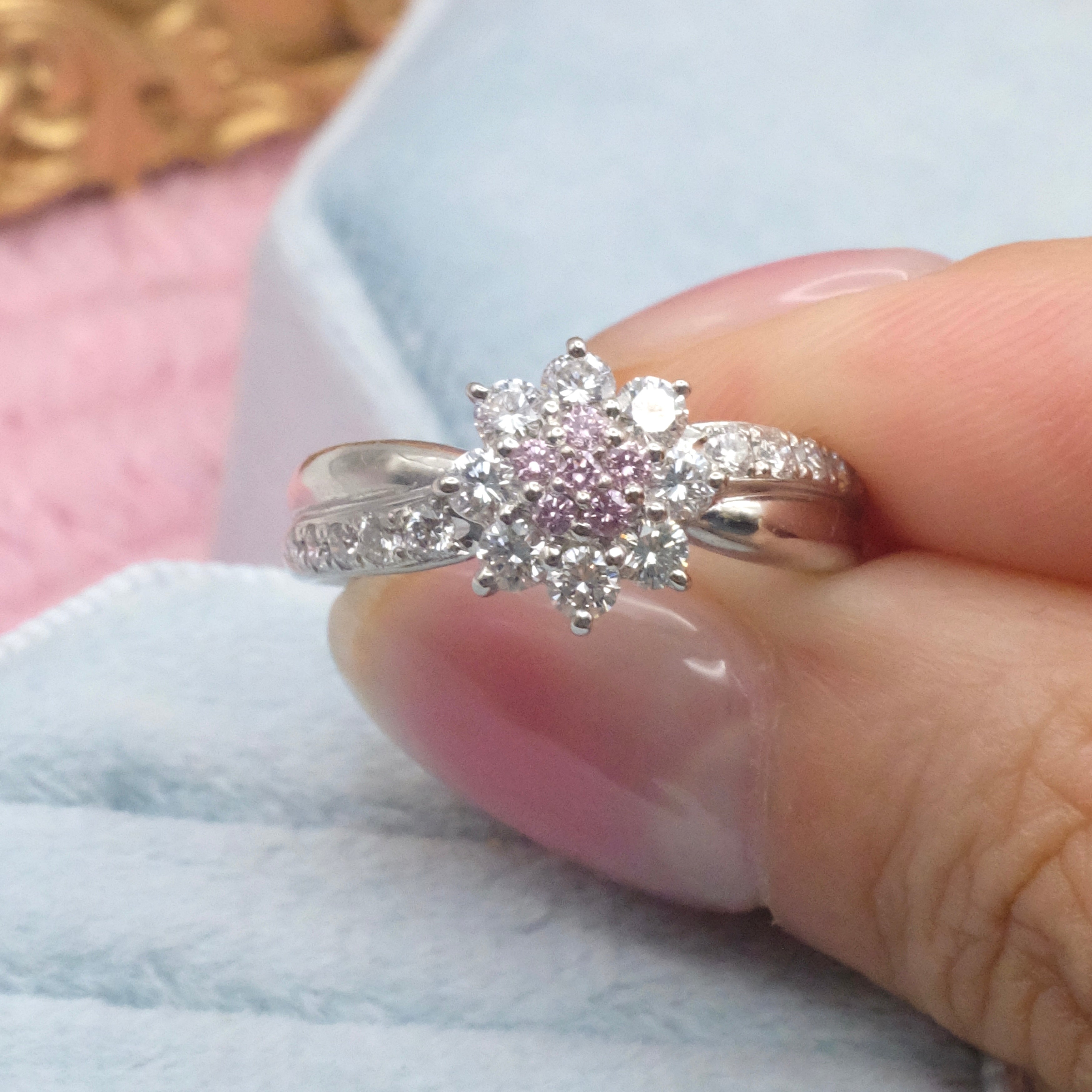 Natural Pink Diamond Flower Ring