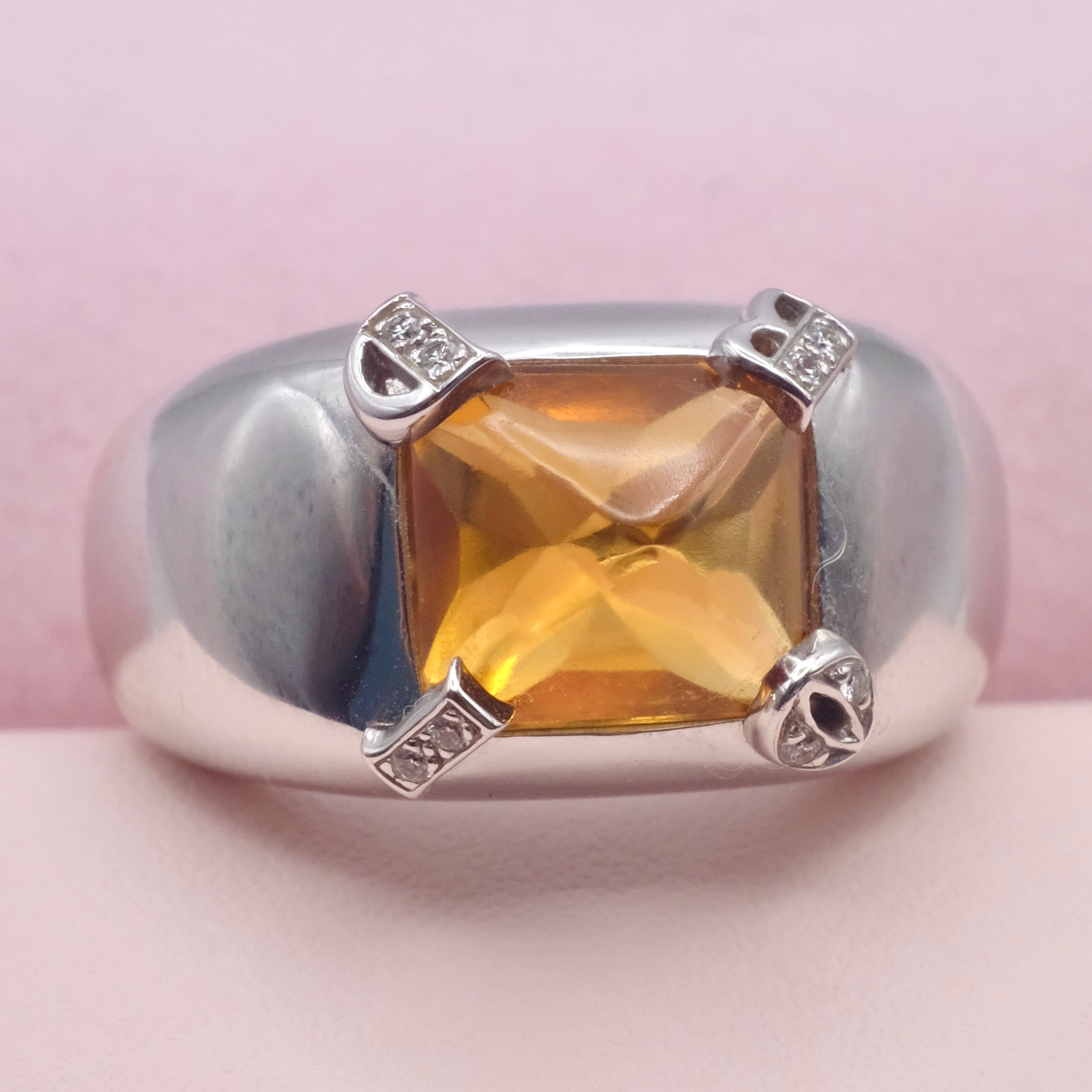 Vintage Dior Citrine Ring Sugarloaf Cut Citrine Statement Ring