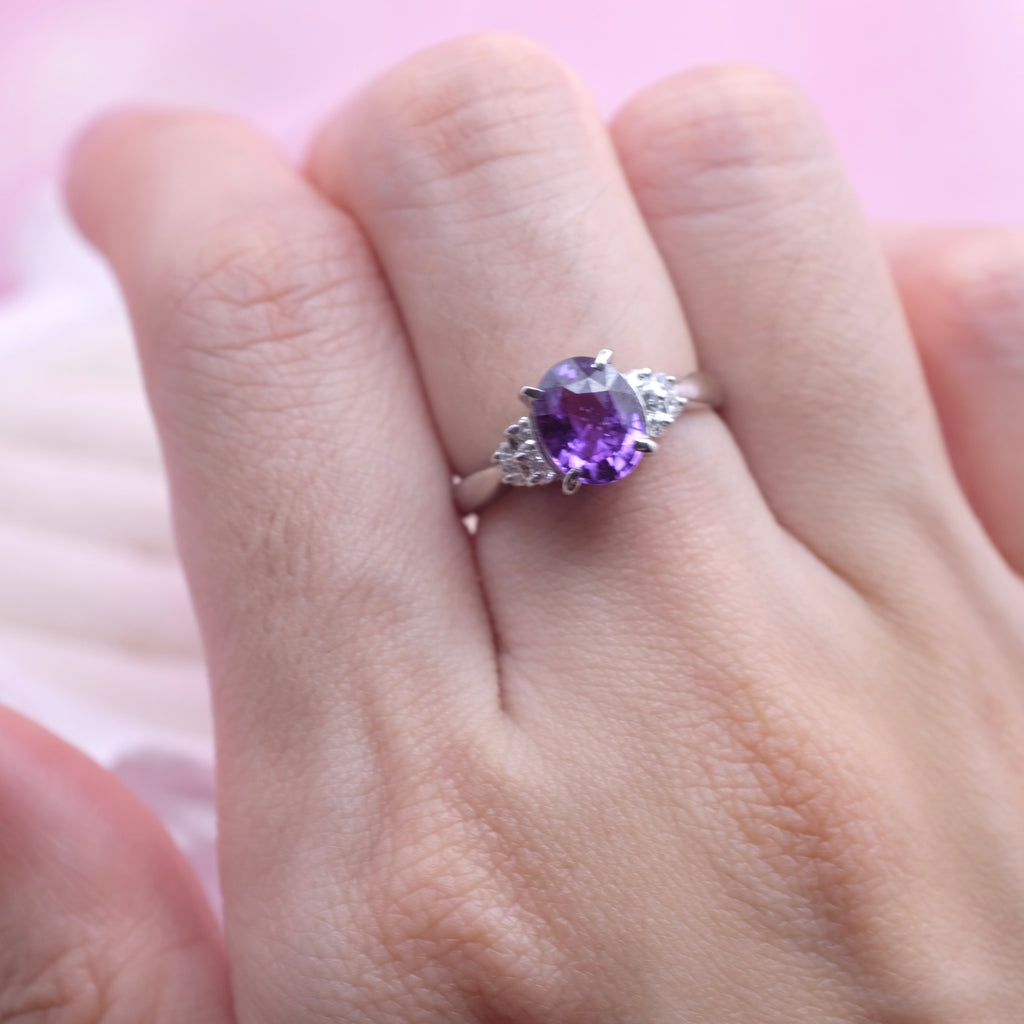 GIA Certified Unheated Natural Purple Sapphire Diamond Ring