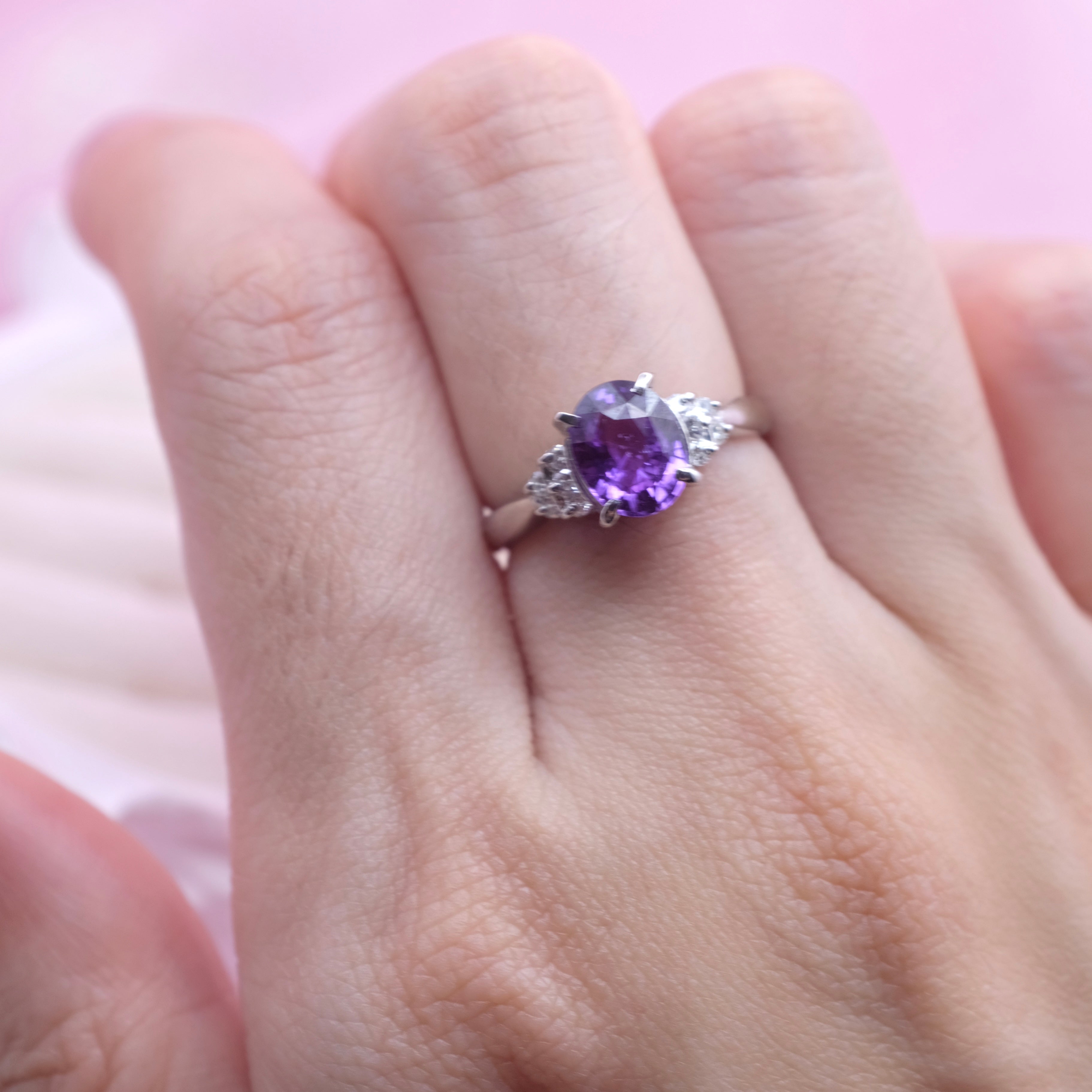GIA Certified Unheated Natural Purple Sapphire Diamond Ring
