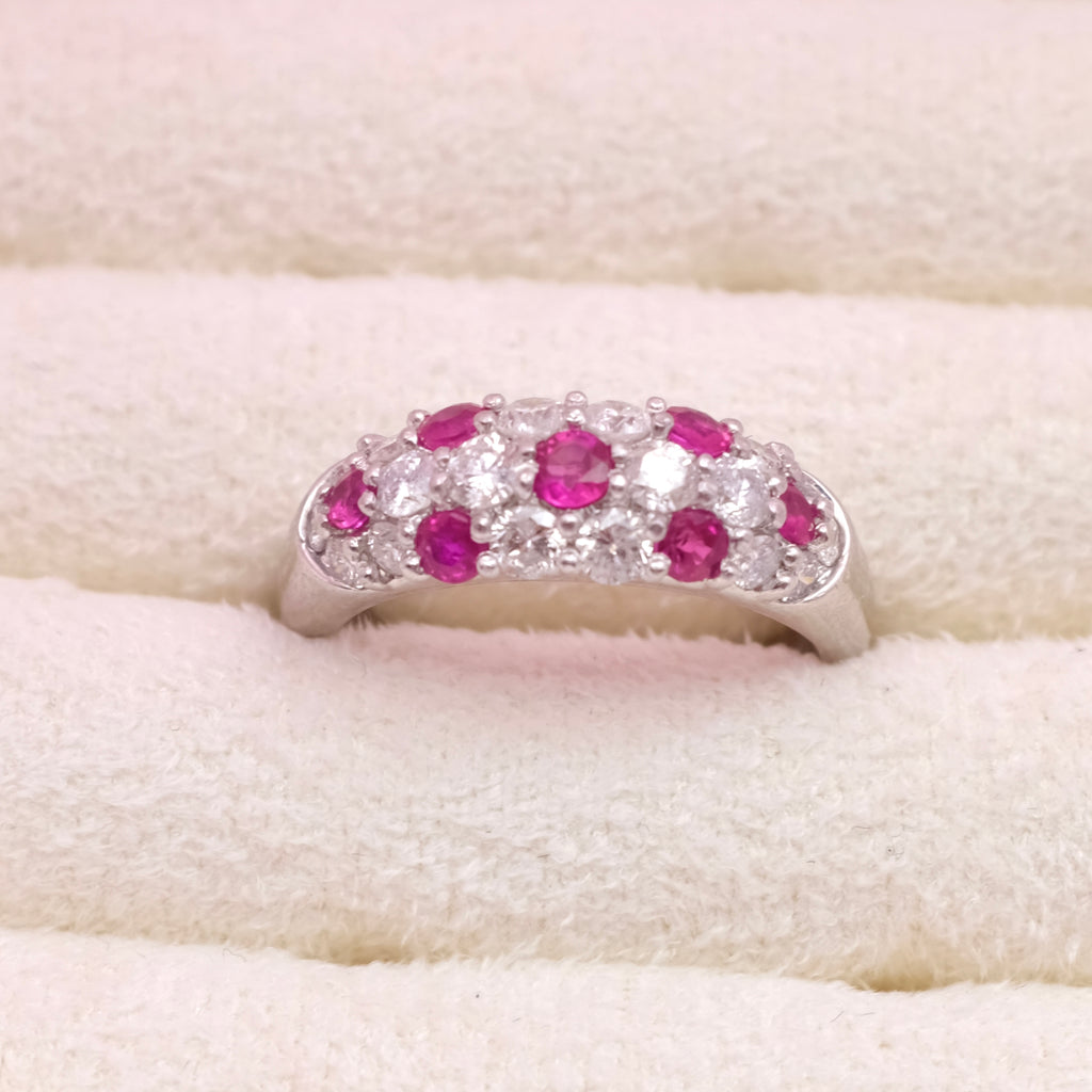 Natural Ruby Diamond Band Ring  Vintage Style Cluster Ring