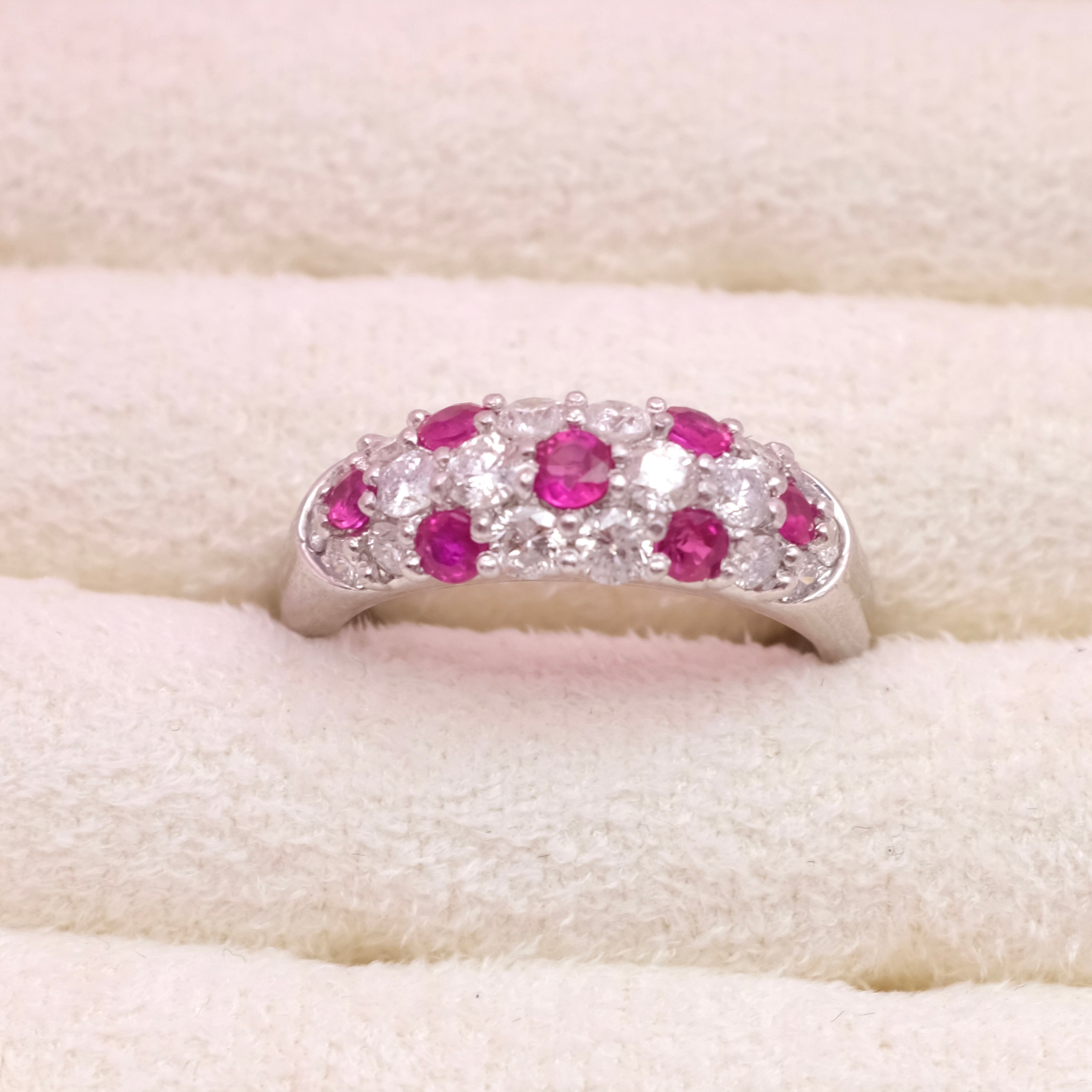 Natural Ruby Diamond Band Ring  Vintage Style Cluster Ring
