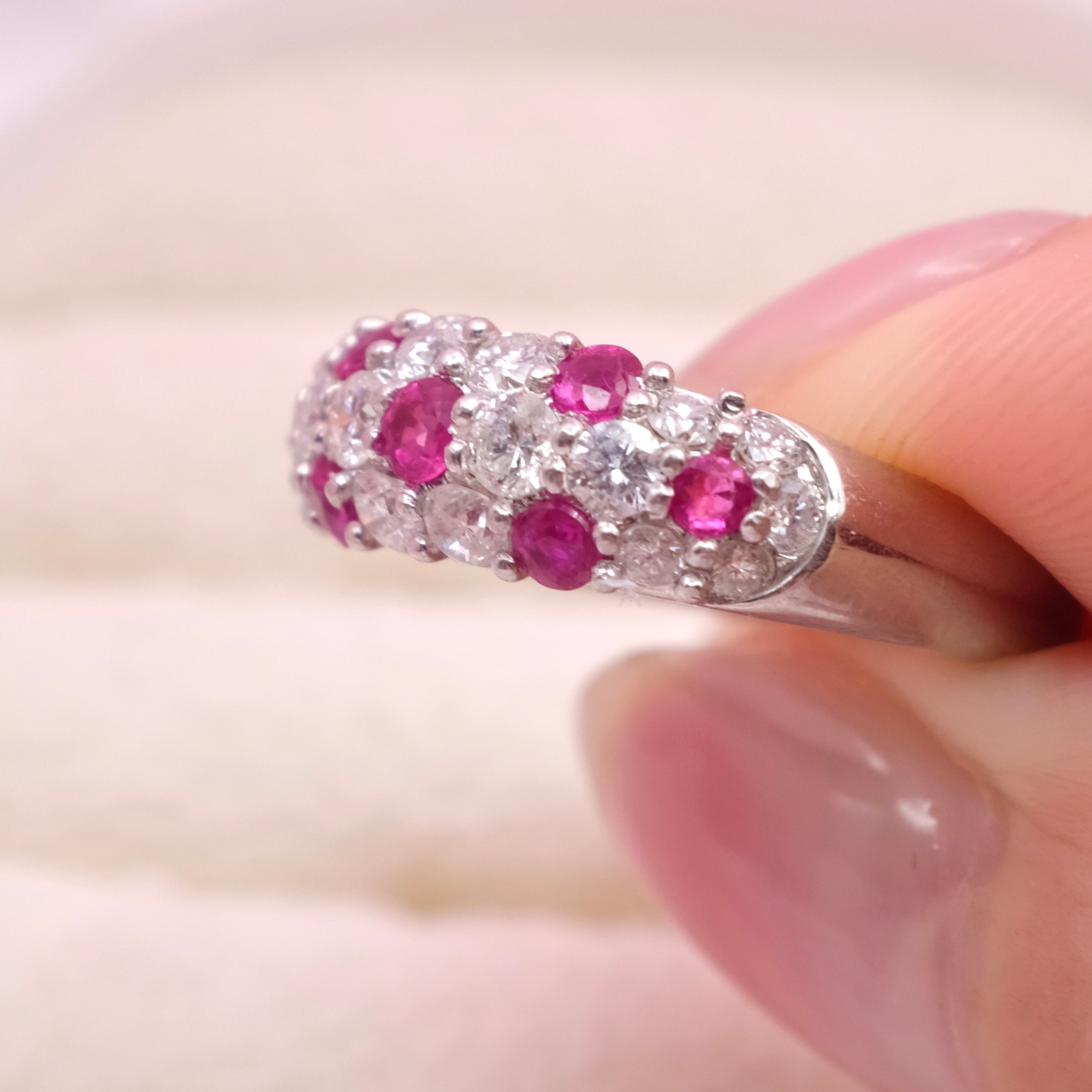 Natural Ruby Diamond Band Ring  Vintage Style Cluster Ring