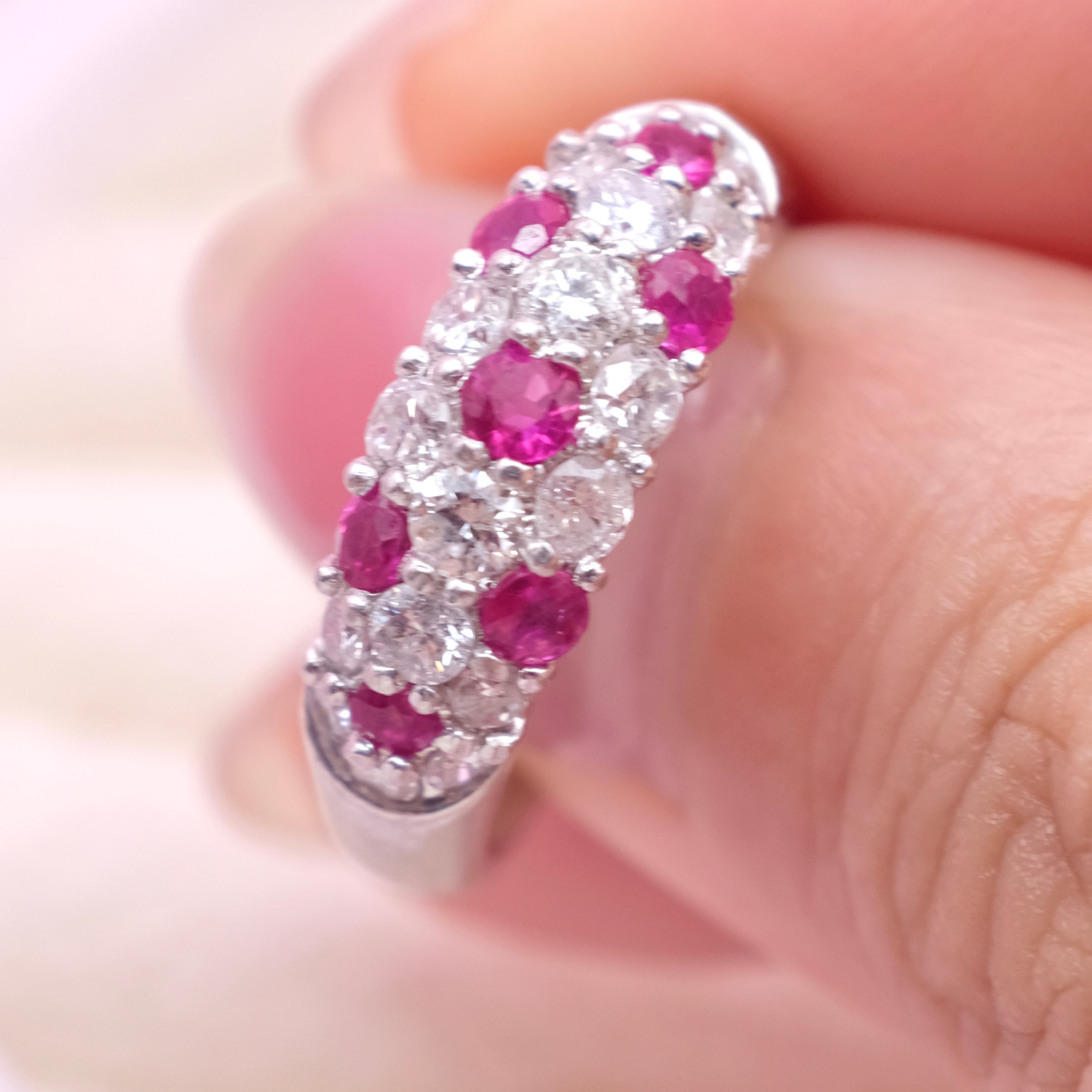 Natural Ruby Diamond Band Ring  Vintage Style Cluster Ring
