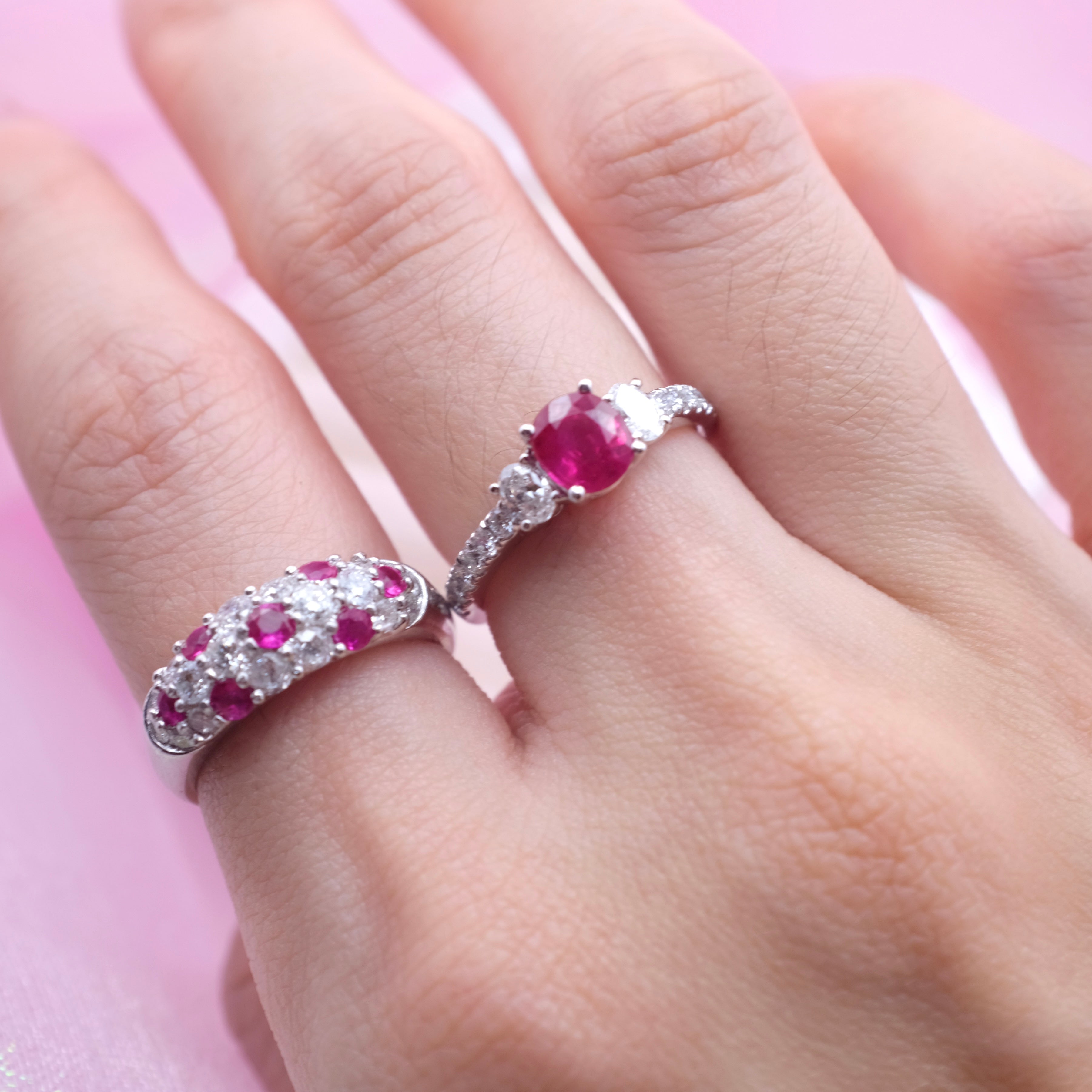 Natural Ruby Diamond Band Ring  Vintage Style Cluster Ring