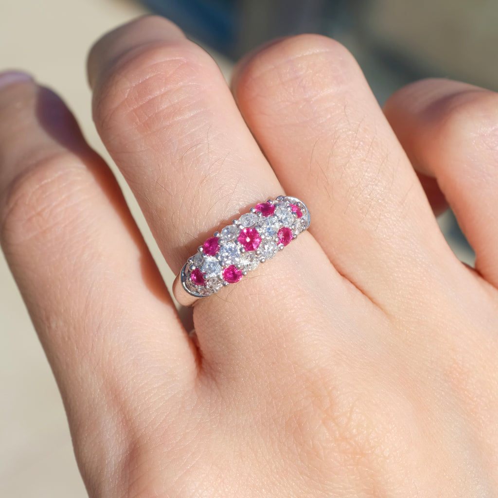 Natural Ruby Diamond Band Ring  Vintage Style Cluster Ring