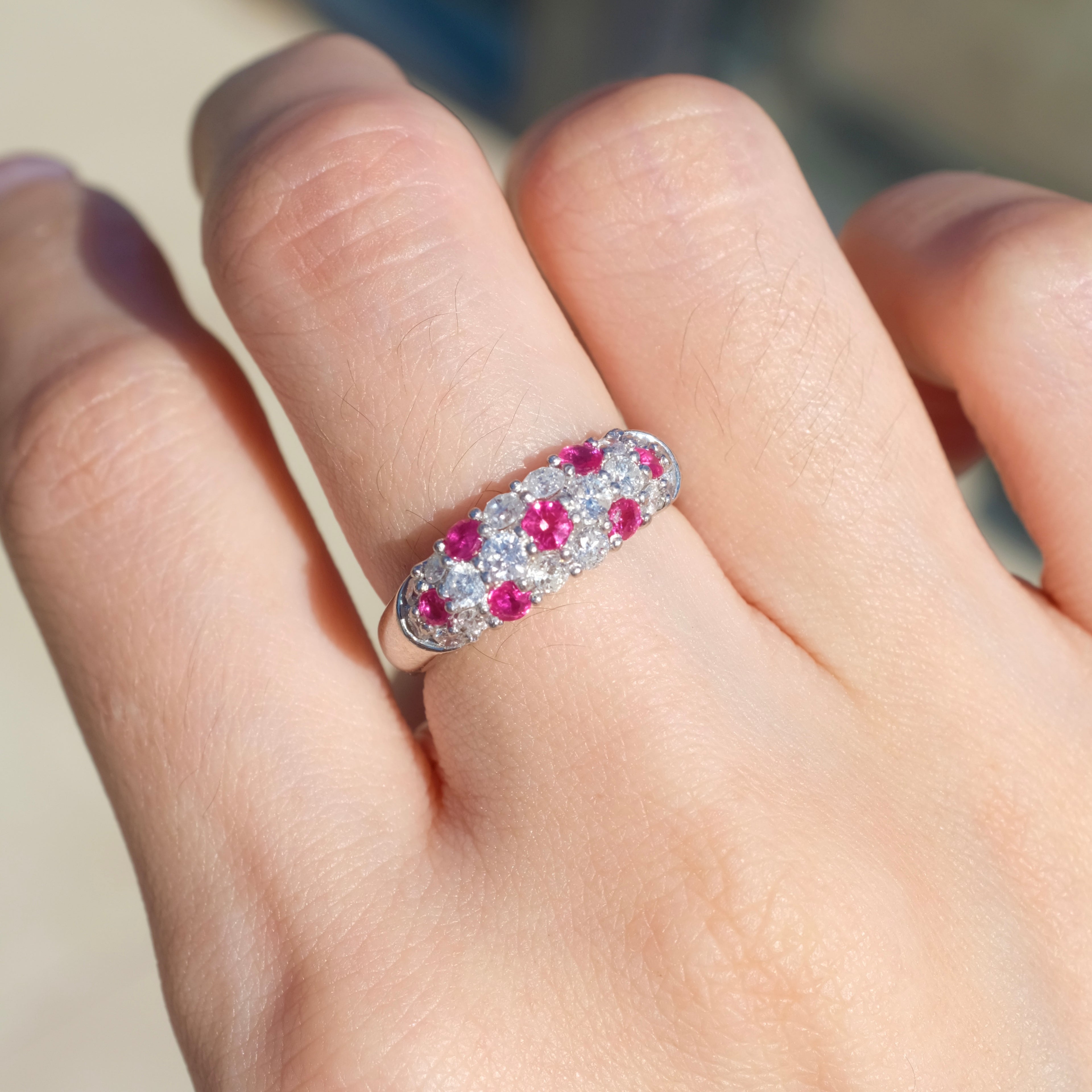 Natural Ruby Diamond Band Ring  Vintage Style Cluster Ring