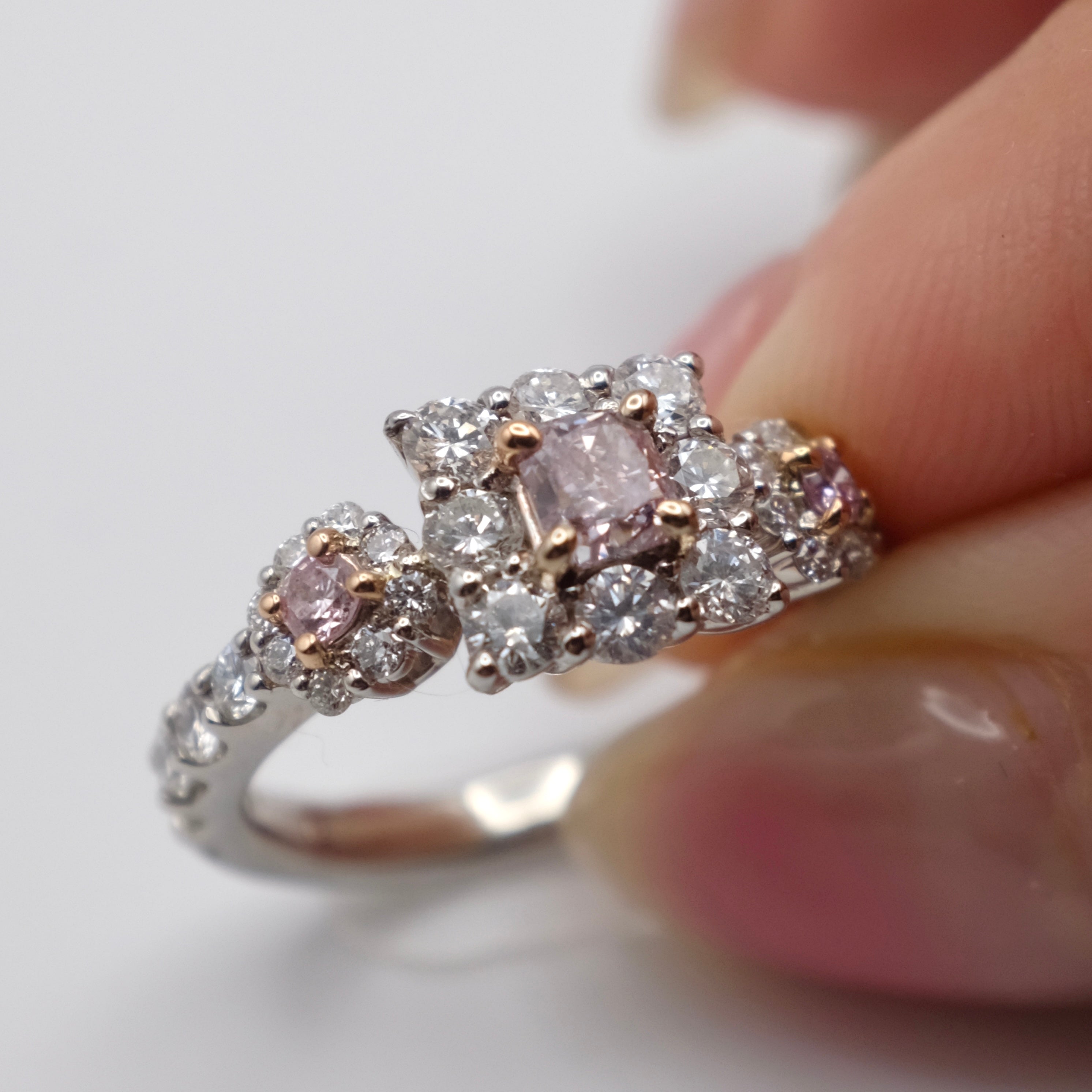 Natural Pink Diamond Engagement Ring | Three Pink Diamonds