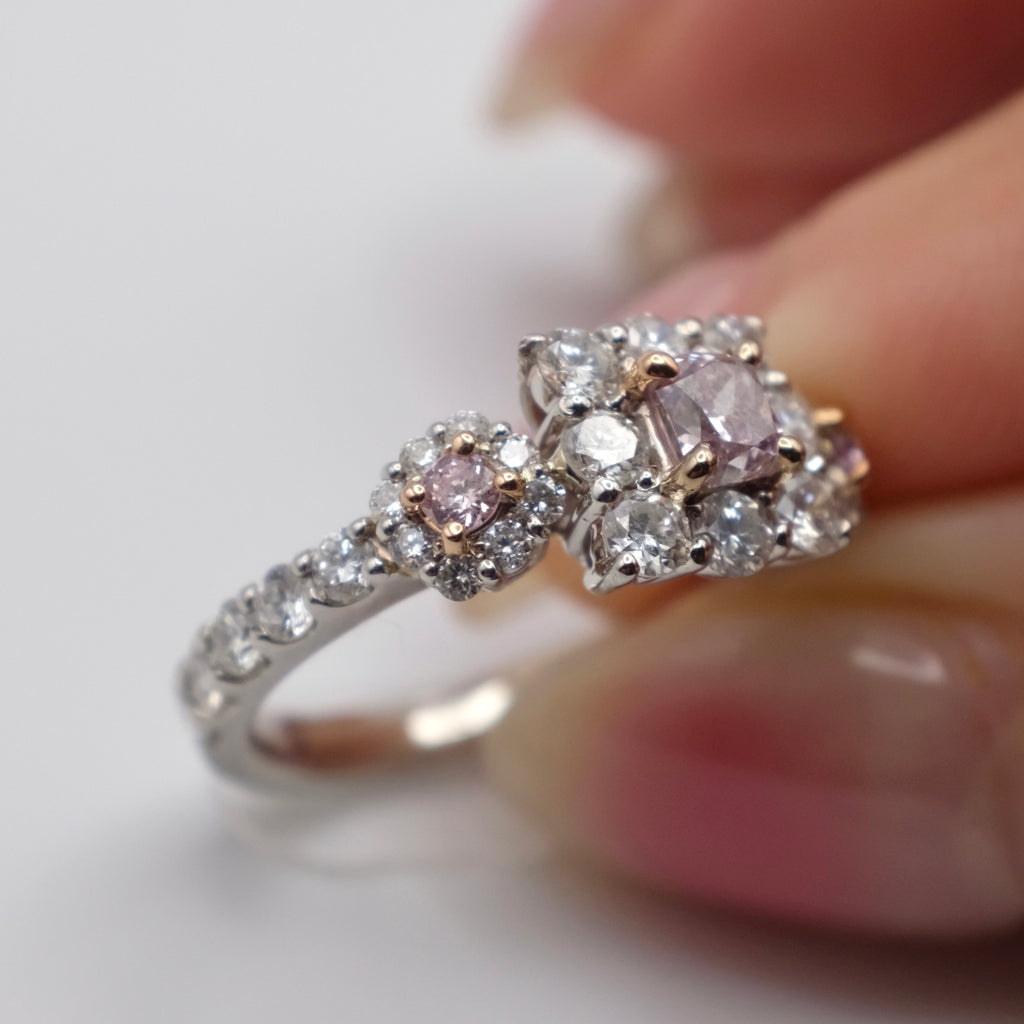 Natural Pink Diamond Engagement Ring | Three Pink Diamonds