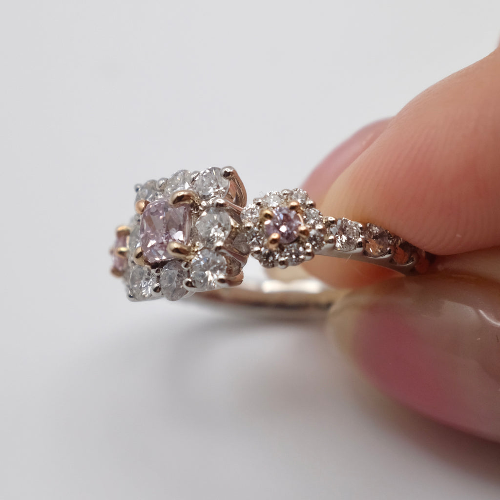Natural Pink Diamond Engagement Ring | Three Pink Diamonds