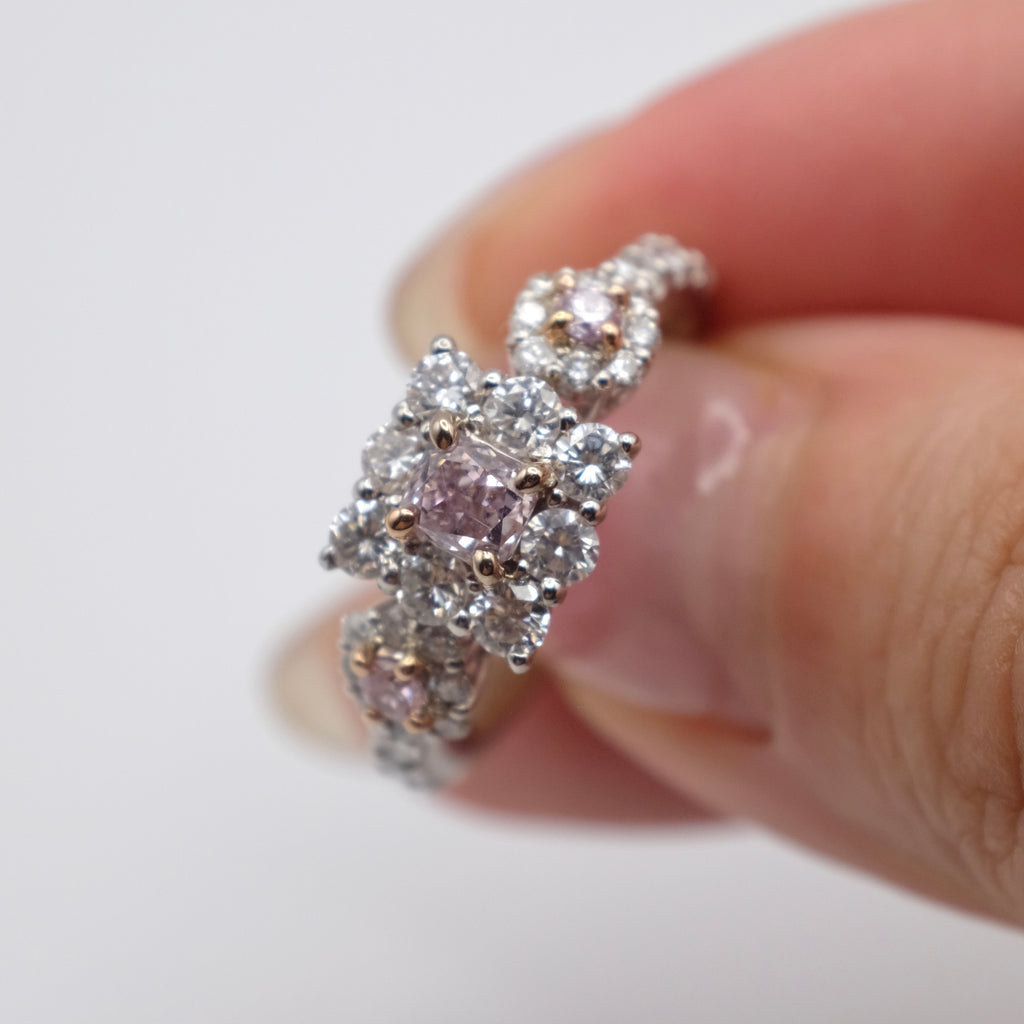 Natural Pink Diamond Engagement Ring | Three Pink Diamonds