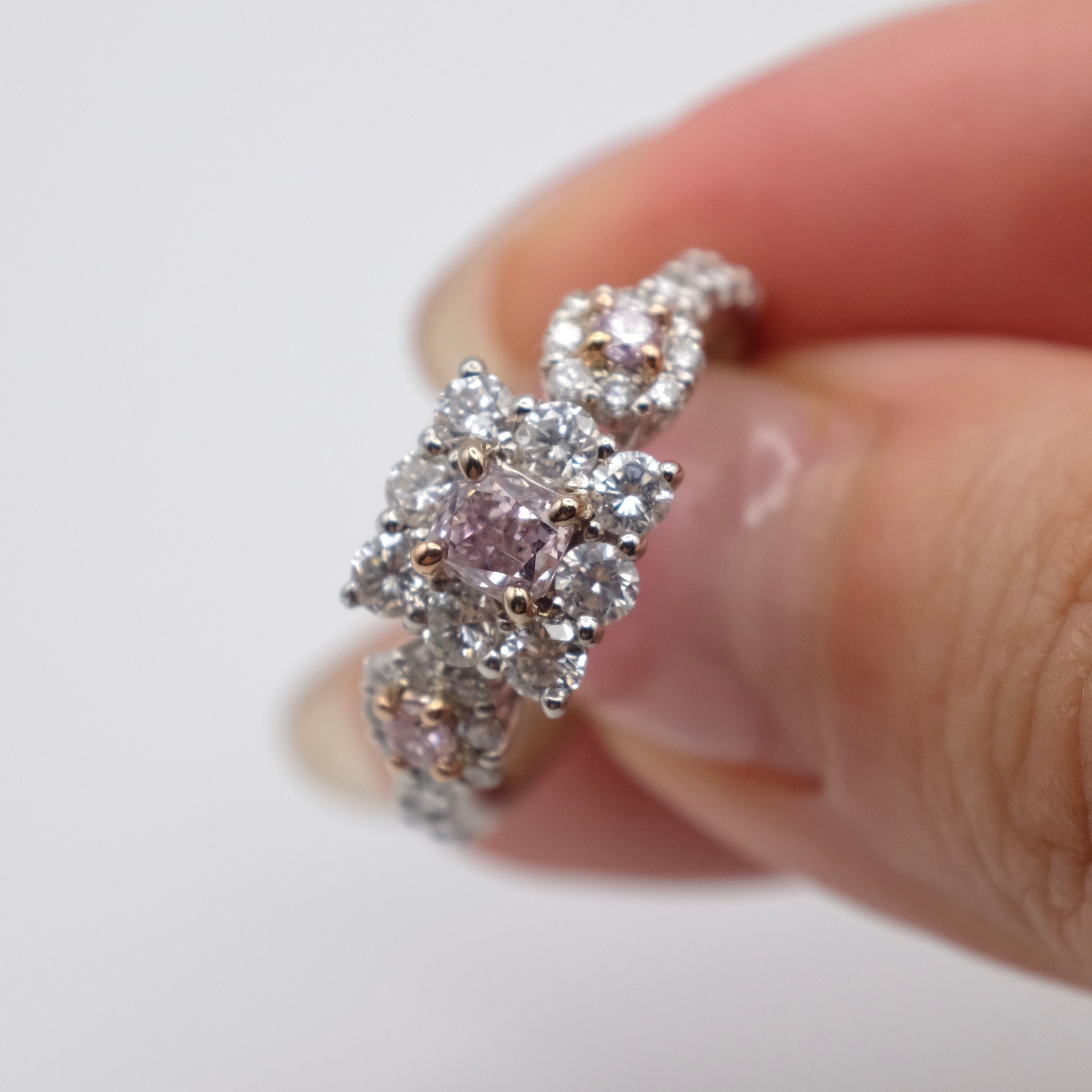 Natural Pink Diamond Engagement Ring | Three Pink Diamonds
