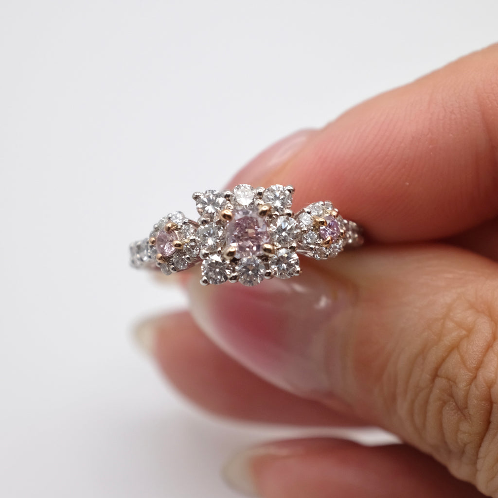 Natural Pink Diamond Engagement Ring | Three Pink Diamonds