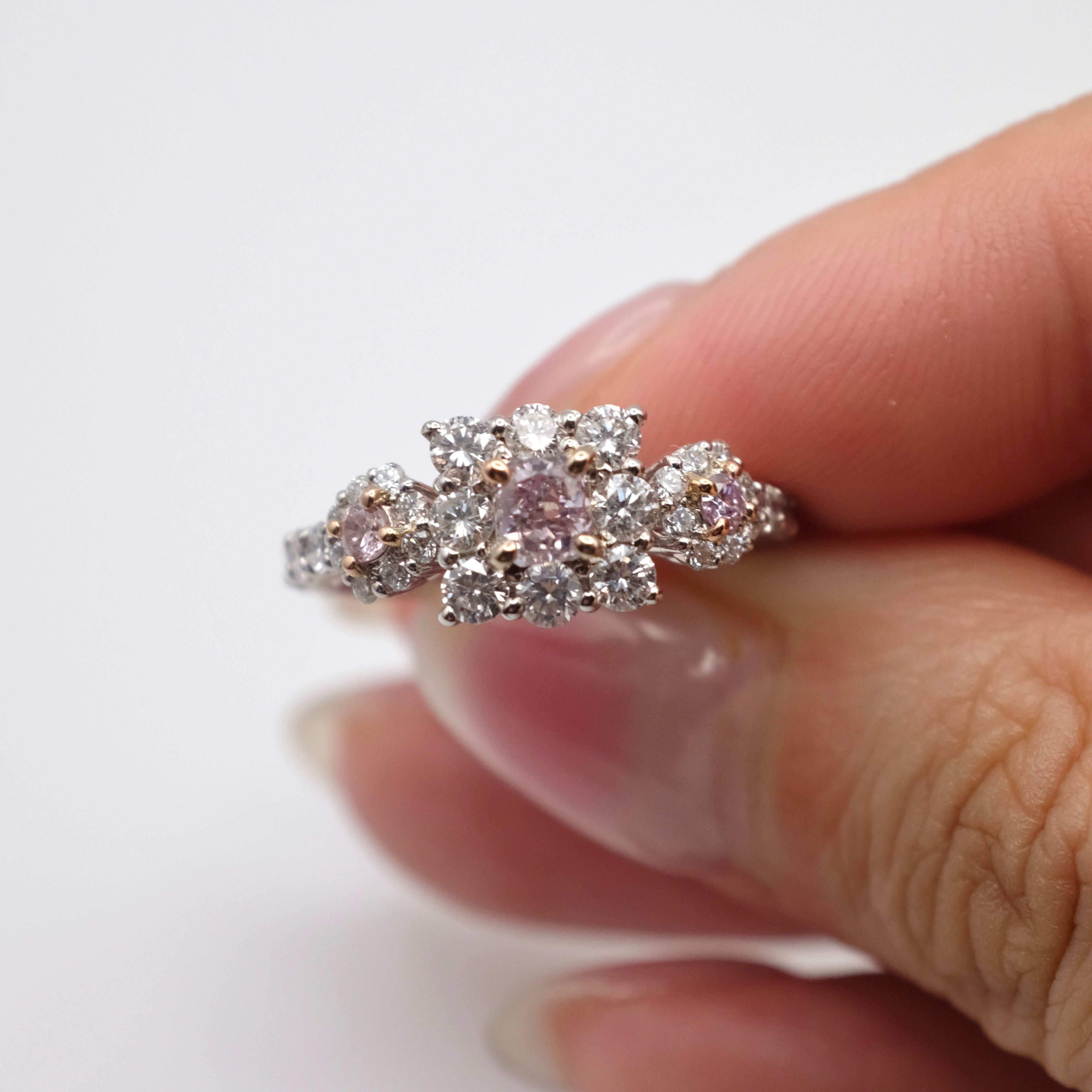 Natural Pink Diamond Engagement Ring | Three Pink Diamonds