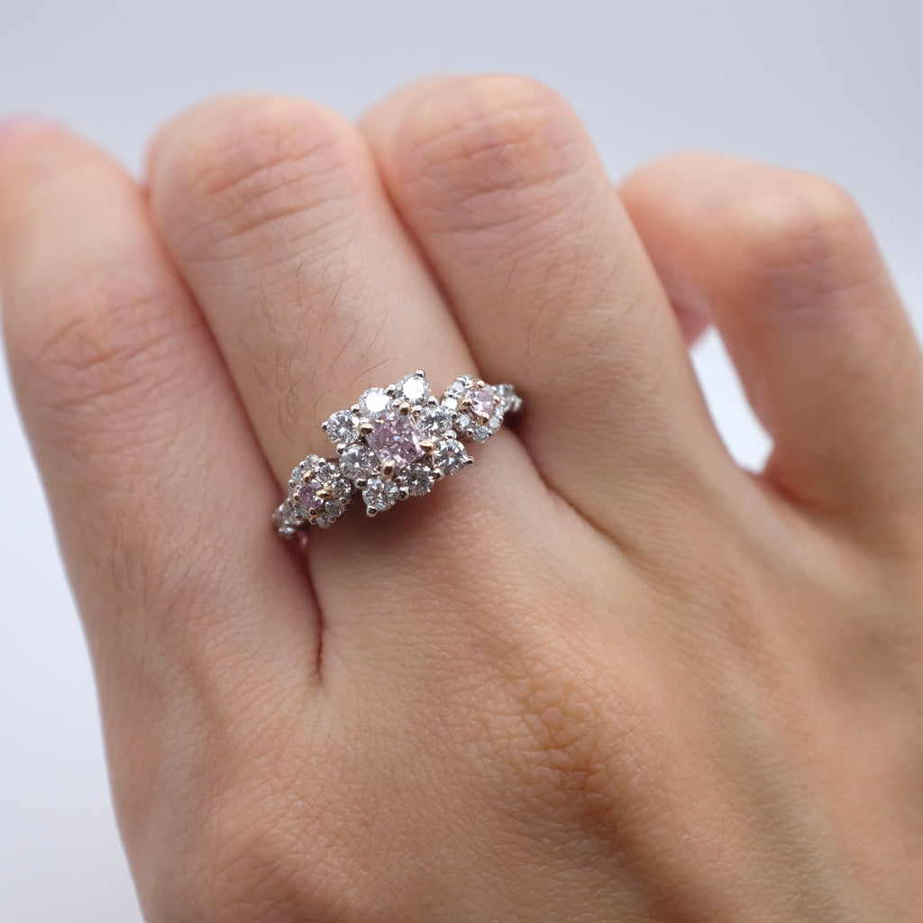 Natural Pink Diamond Engagement Ring | Three Pink Diamonds