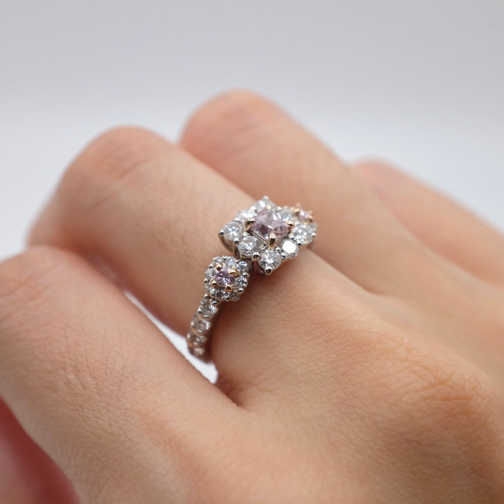 Natural Pink Diamond Engagement Ring | Three Pink Diamonds