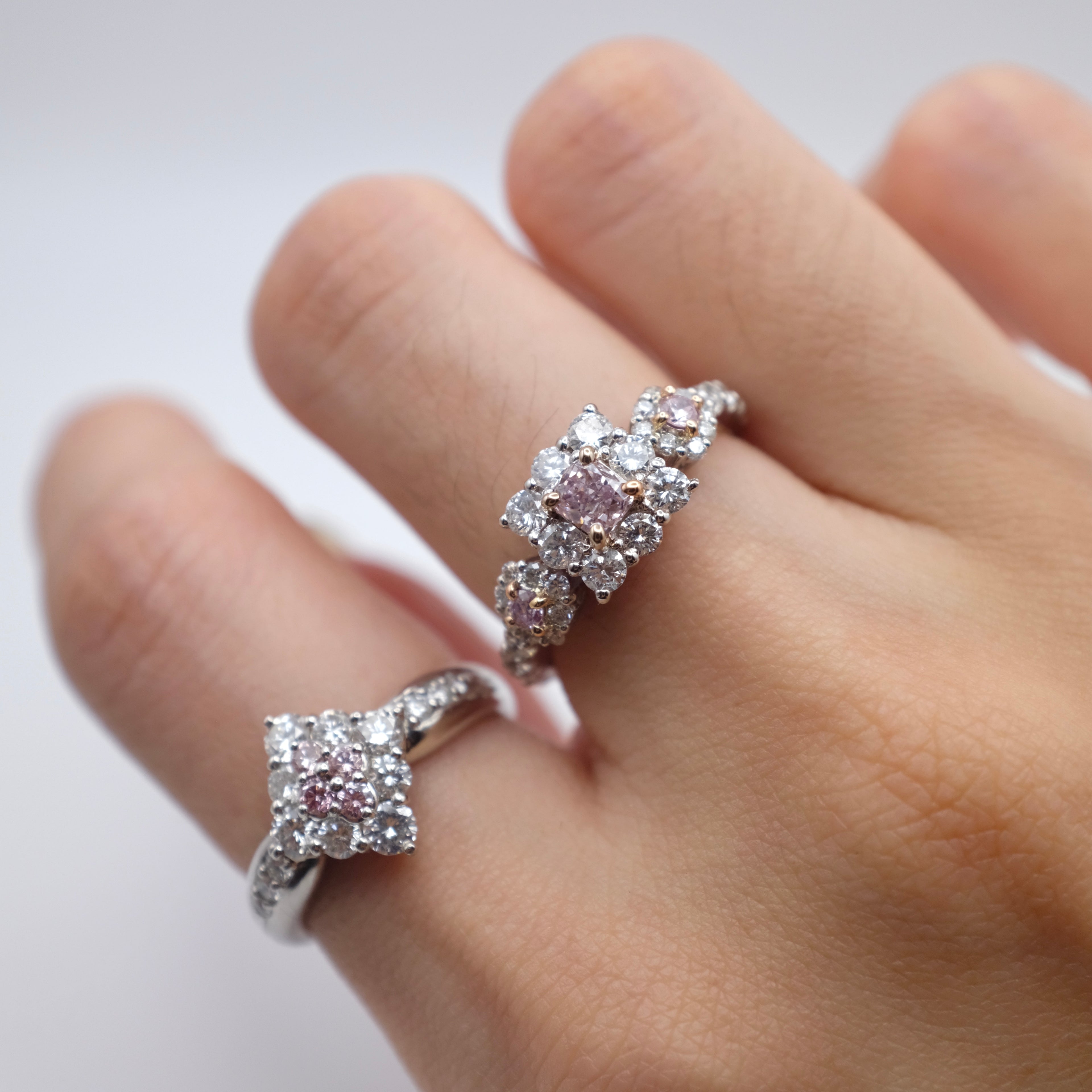 Natural Pink Diamond Engagement Ring | Three Pink Diamonds