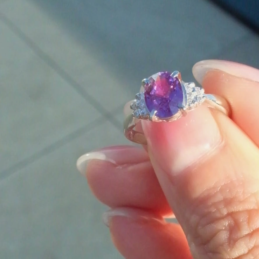 GIA Certified Unheated Natural Purple Sapphire Diamond Ring