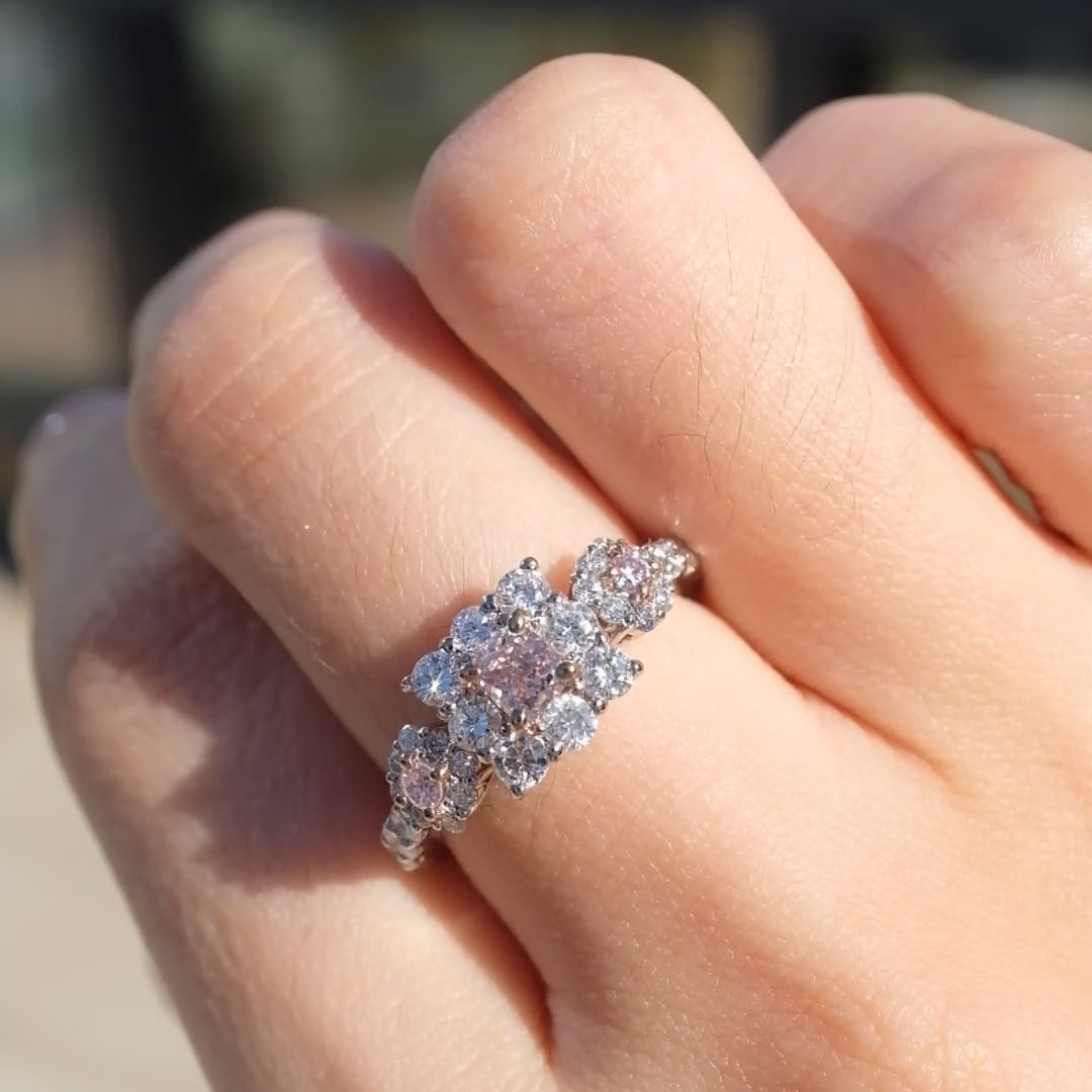 Natural Pink Diamond Engagement Ring | Three Pink Diamonds