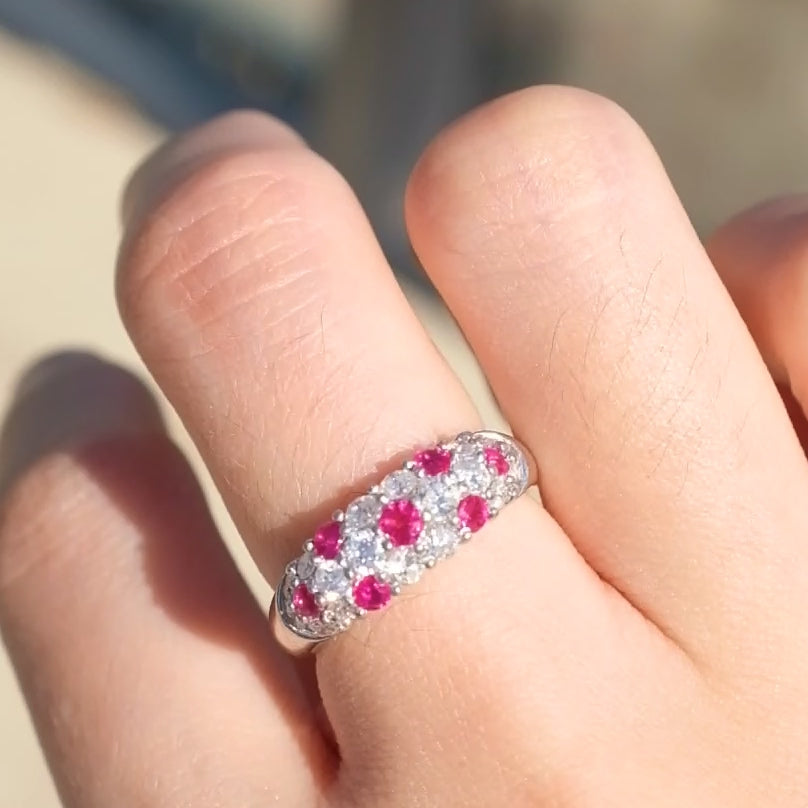 Natural Ruby Diamond Band Ring  Vintage Style Cluster Ring